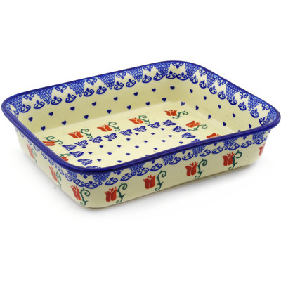 Polish Pottery Rectangular Baker 11&quot; Butterfly Tulips