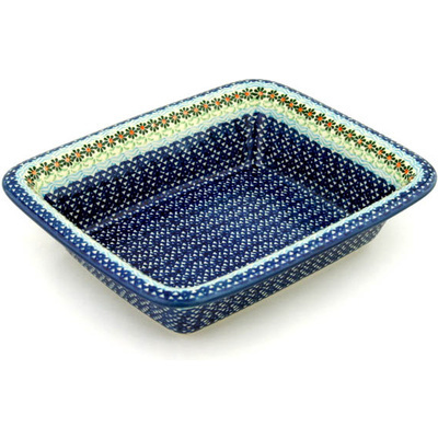 Polish Pottery Rectangular Baker 11" Daisies By The Sea