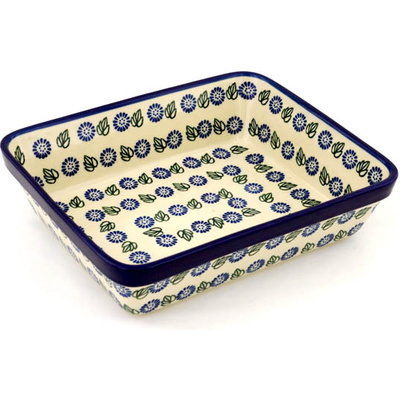 Polish Pottery Rectangular Baker 11" Daisy Leaves