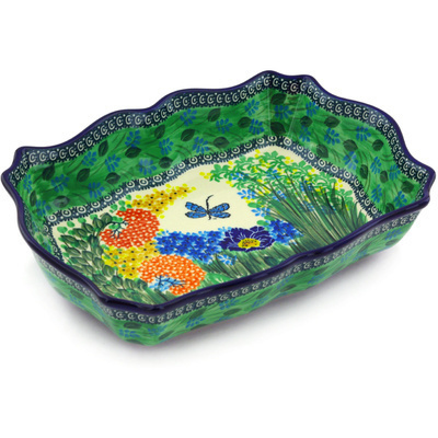 Polish Pottery Rectangular Baker 11&quot; Dragonfly Delight UNIKAT