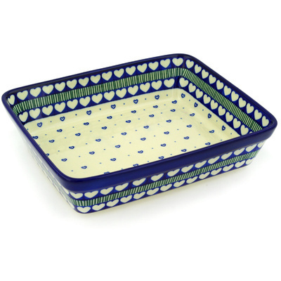 Polish Pottery Rectangular Baker 11" Fancy Heart