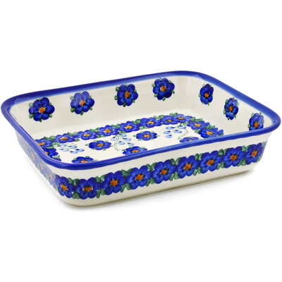 Polish Pottery Rectangular Baker 11&quot; Field Of Blue UNIKAT