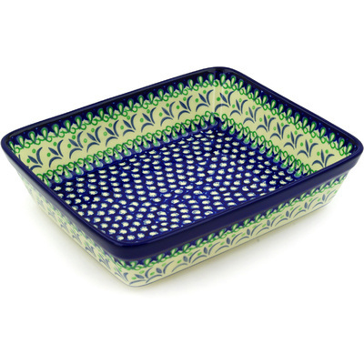 Polish Pottery Rectangular Baker 11" Fleur De Lis