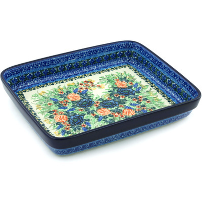 Polish Pottery Rectangular Baker 11&quot; Flower Song UNIKAT