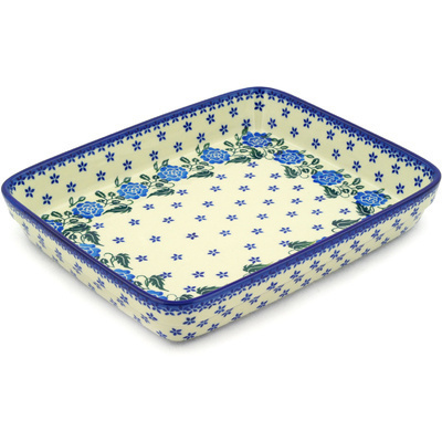 Polish Pottery Rectangular Baker 11&quot; Flowers In The Snowfall