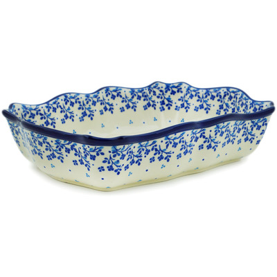 Polish Pottery Rectangular Baker 11" Forget-me-not Rain