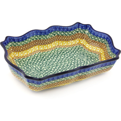 Polish Pottery Rectangular Baker 11" Grecian Sea