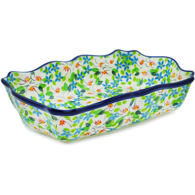 Polish Pottery Rectangular Baker 11&quot; Green With Envy UNIKAT