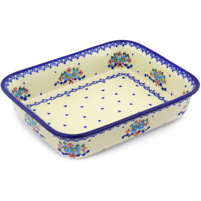Polish Pottery Rectangular Baker 11&quot; Hearts And Flowers