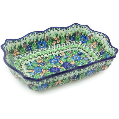 Polish Pottery Rectangular Baker 11&quot; Hidden Meadow UNIKAT