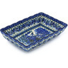 Polish Pottery Rectangular Baker 11&quot; Hummingbird Blue UNIKAT