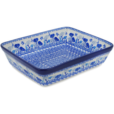 Polish Pottery Rectangular Baker 11" Indigo Field