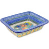Polish Pottery Rectangular Baker 11" Iris Bouquet UNIKAT