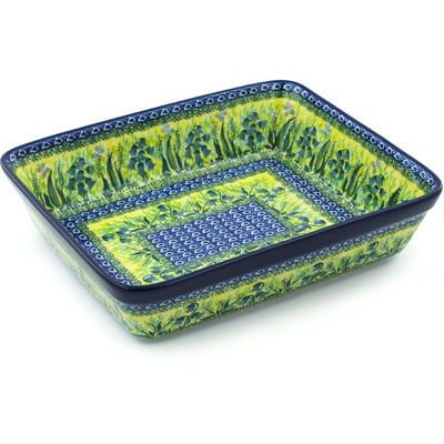 Polish Pottery Rectangular Baker 11&quot; Lakeside Bluebells UNIKAT