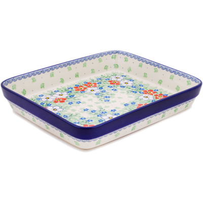 Polish Pottery Rectangular Baker 11&quot; Lovely Hibiscus UNIKAT