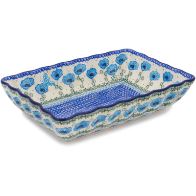 Polish Pottery Rectangular Baker 11&quot; Morning Poppies UNIKAT
