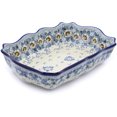 Polish Pottery Rectangular Baker 11" Pansy Parade UNIKAT