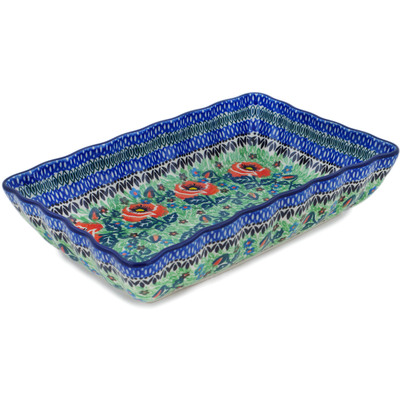 Polish Pottery Rectangular Baker 11&quot; Playful Poppy UNIKAT