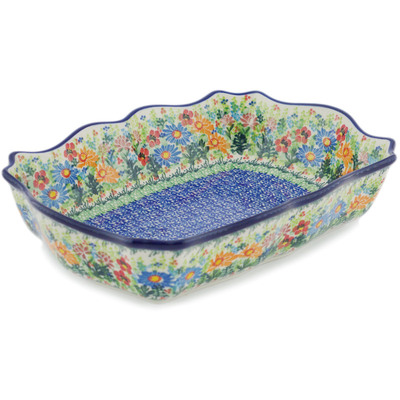 Polish Pottery Rectangular Baker 11" Plentiful Wildflowers UNIKAT