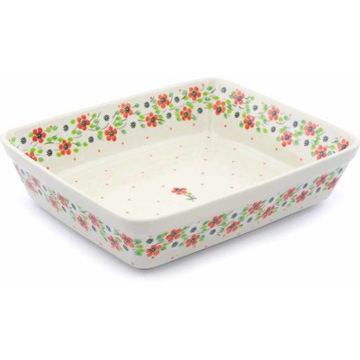 Polish Pottery Rectangular Baker 11" Poppy Flower