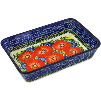 Polish Pottery Rectangular Baker 11" Red Star UNIKAT