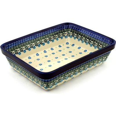 Polish Pottery Rectangular Baker 11" Royal Clover Flower