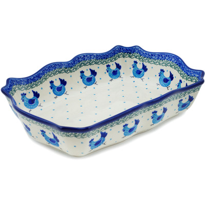 Polish Pottery Rectangular Baker 11&quot; Run Chicken Run