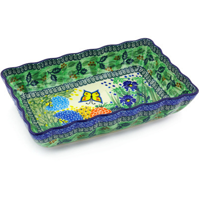 Polish Pottery Rectangular Baker 11&quot; Spring Garden UNIKAT