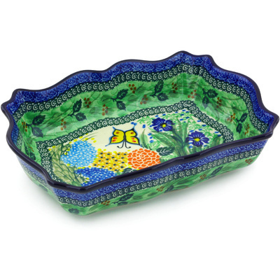 Polish Pottery Rectangular Baker 11" Spring Garden UNIKAT