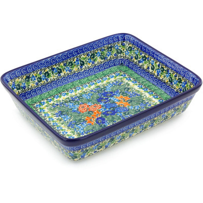 Polish Pottery Rectangular Baker 11&quot; Spring Meadow UNIKAT