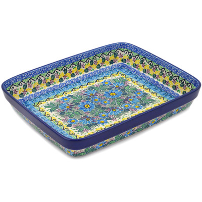 Polish Pottery Rectangular Baker 11&quot; Summer Garden UNIKAT