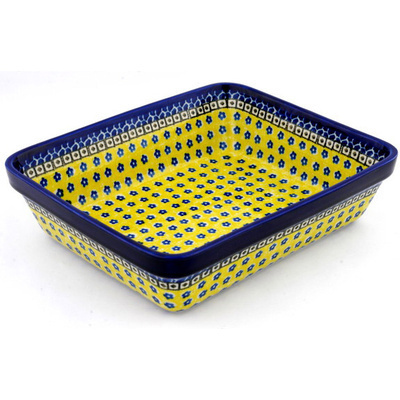 Polish Pottery Rectangular Baker 11" Sunburst Daisies