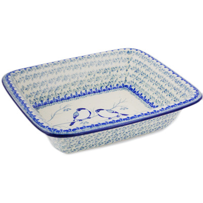 Polish Pottery Rectangular Baker 11&quot; Waiting Birds UNIKAT