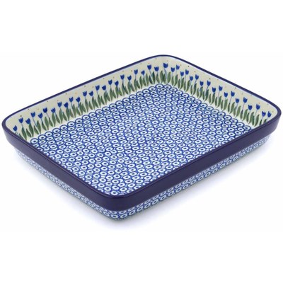 Polish Pottery Rectangular Baker 11" Water Tulip