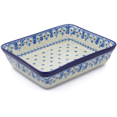 Polish Pottery Rectangular Baker 11" White Pansy