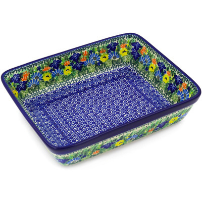 Polish Pottery Rectangular Baker 11&quot; Wild Flower Lake UNIKAT