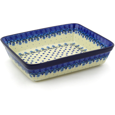 Polish Pottery Rectangular Baker 11" Winter Star Flowers