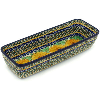 Polish Pottery Rectangular Baker 12&quot; August Sunflowers UNIKAT