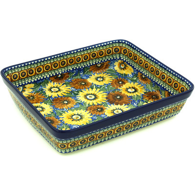 Polish Pottery Rectangular Baker 12&quot; Autumn Chrysanthemums UNIKAT