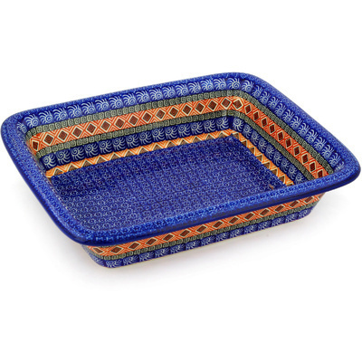 Polish Pottery Rectangular Baker 12&quot; Aztec Night