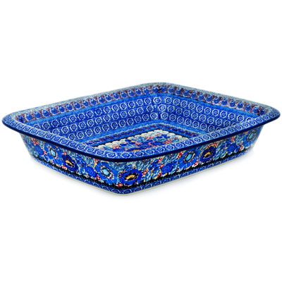 Polish Pottery Rectangular Baker 12&quot; Beautiful Blues UNIKAT