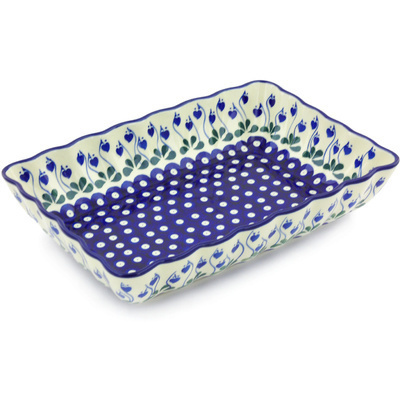Polish Pottery Rectangular Baker 12" Bleeding Heart Peacock