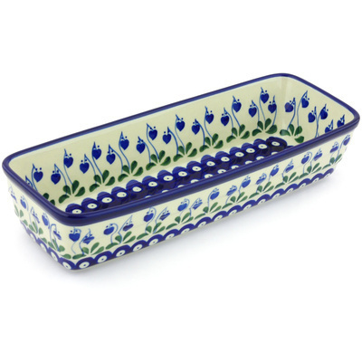 Polish Pottery Rectangular Baker 12&quot; Bleeding Heart Peacock