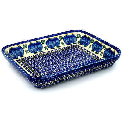 Polish Pottery Rectangular Baker 12&quot; Blue Bulbs