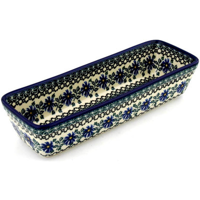 Polish Pottery Rectangular Baker 12" Blue Chicory