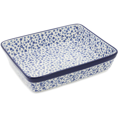 Polish Pottery Rectangular Baker 12&quot; Blue Confetti