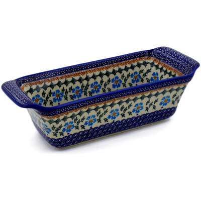 Polish Pottery Rectangular Baker 12" Blue Cornflower