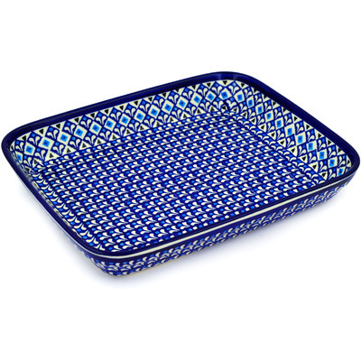 Polish Pottery Rectangular Baker 12&quot; Blue Diamond Dream