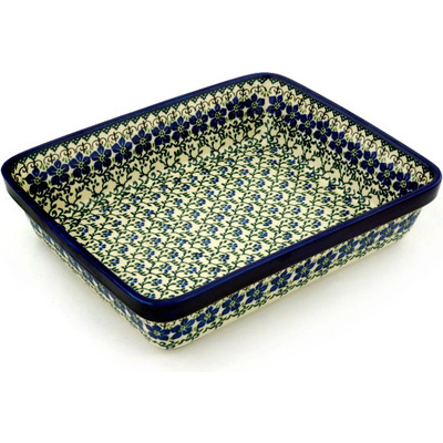 Polish Pottery Rectangular Baker 12&quot; Blue Dogwood