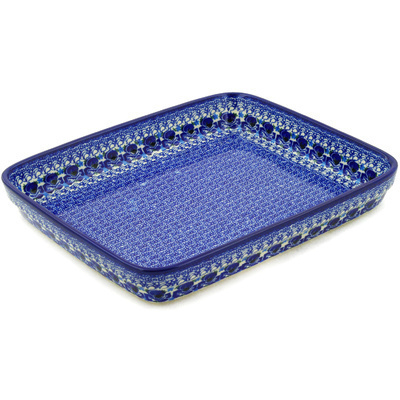 Polish Pottery Rectangular Baker 12&quot; Blue Garden